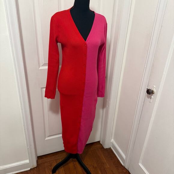 Nanette Lepore Color Block Red and Pink Sweater Dress - Picture 6 of 10